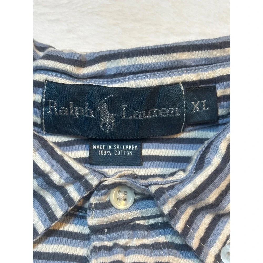 Vintage Ralph Lauren Polo Mens XL Striped Pocket Blue‎ White Button Short Sleeve